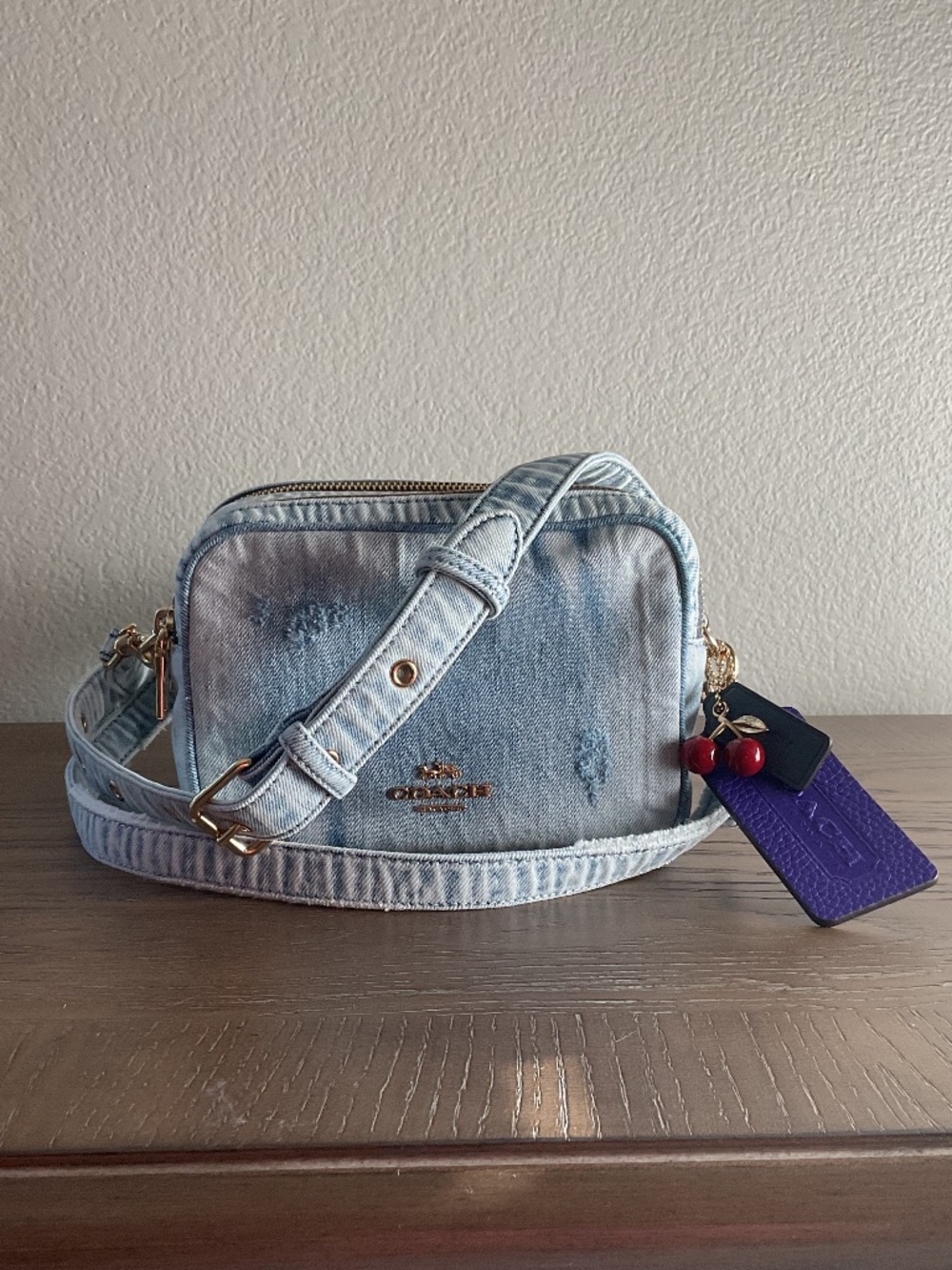 Coach Mini Loved Denim Carey Crossbody Bag with Charms